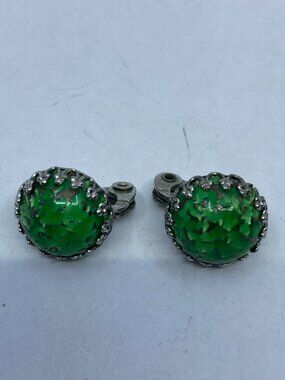 Vtg LEWIS SEGAL green glass button stud earrings